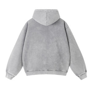 Sudadera con capucha gris de algodón 100% para hombre, ropa de calle vintage de gran tamaño con lavado ácido, impresión personalizada para invierno - Product Image 2