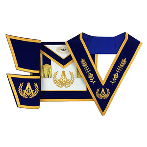 Blue Lodge Master Mason Regalia tablier gantelet et collier ensemble cuir d'agneau couture broderie artisanat - Product Image 6