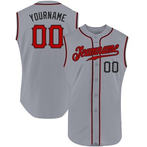 Pakistán ropa deportiva industria personalizada gris rojo-negro auténtica camiseta de béisbol sin mangas - Product Image 1