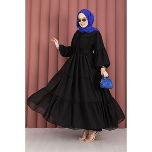 Vestido de Gasa Negro Sólido con Capas y Elegante Detalle Translúcido, Cintura Imperio, Tallas XS a XL, Estilo Discreto para el Día o para Salir de Noche - Product Image 3