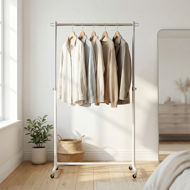 Modern Minimalist Clothing Rack Standing Type Single Tier Portable Metal Organizer for Bedroom Bathroom Living Room Storage