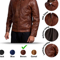Veste pour homme en cuir de vache véritable noir, veste de motard vintage, vestes en cuir de moto véritable marron pour homme