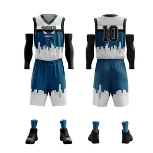 Desempenho de malha reversível personalizado da equipe de sublimação de camisas de basquete masculino