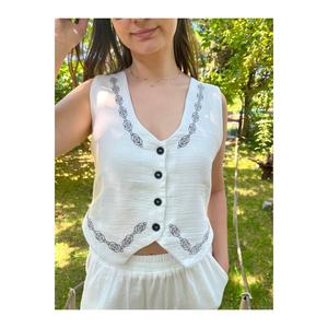 Gilet di mussola BEIGE ricamato da donna SHILSEE - Product Image 3