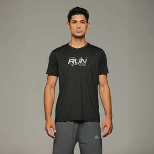 เสื้อยืดออกกำลังกายผู้ชายแบบรัดรูป-ผ้าถักโพลีเอสเตอร์ 100%-สีดำ - Product Image 1