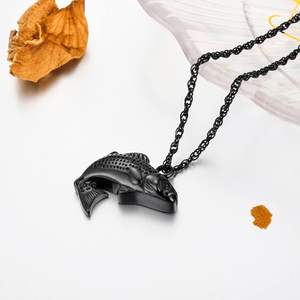 black Fish Urn Cremation <b>Necklace</b> for Ashes Urn for Human Ashes in Loving Memory of Dad Fishing Locket Ashes <b>Holder</b> Custom Size - Product Image 5