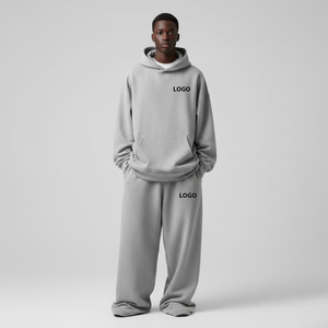 ชุดเซ็ตเสื้อฮู้ดดี้โอเวอร์ไซส์ผู้ชายและกางเกงขายาวทรงกว้าง ผ้าคอตตอน 100% คุณภาพสูง 300gsm แบบเรียบ สไตล์ OEM น้ำหนักปานกลาง รับผลิตตามแบบ - Product Image 1