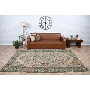Alfombra Turca Vintage, Alfombra Grande de 5.5x8.9 pies, Alfombra Marrón Azul con Plantas y Árboles - Product Image 2