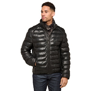 Veste matelassée en cuir pour homme, couleur unie, personnalisée, populaire, style zippé, chaude, imperméable et coupe-vent - Product Image 5