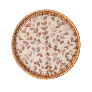 Plateaux décoratifs verts, cadeaux de Noël uniques pour femmes, plateau rond en nacre avec poignées, plateau en coquille de capiz - Product Image 4