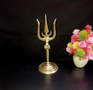 Handmade Golden Brass Holy Shiva Trishul With Handle Sculptures Figurine <b>Statue</b> Statement Pieces Decor Gift Items - Product Image 2