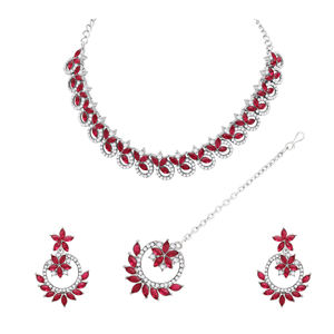 Ensemble de collier en pierre autrichienne Colorstone bijoux en alliage plaqué argent pour anniversaire de mariage et cadeau de fête pour elle - Product Image 3