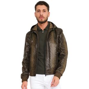 Chaqueta de cuero de estilo lujoso a la mejor moda para hombre, hecha a medida, piel de serpiente pitón en relieve, piel de vaca, suministro de ODM para invierno - Product Image 1