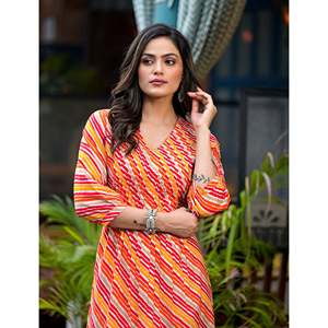 Kurti droit en coton orange Lehariya, élégant et décontracté, pour femme de bureau, respirant, options longueur au sol ou au genou, naturel - Product Image 4