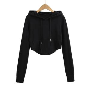 Personalizable de moda de invierno Casual de algodón sudaderas con capucha de las mujeres Crop Top Sudadera con cuello con capucha y logotipo frontal - Product Image 6