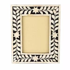 Handmade <b>Black</b> Ivory Resin Photo Frame with <b>Rounded</b> Stripe Design for Home <b>Table</b> Decor or Office Shelf Display - Product Image 1