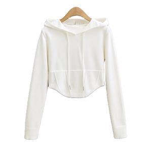 Personalizable de moda de invierno Casual de algodón sudaderas con capucha de las mujeres Crop Top Sudadera con cuello con capucha y logotipo frontal - Product Image 2