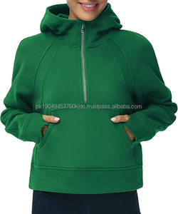Sweats à capuche pour femmes demi-fermeture éclair à manches longues polaire pull court sweats avec poches trou pour le pouce - Product Image 3