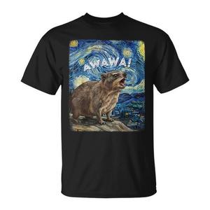 T-shirt Notte Stellata di Van Gogh con design Rock Hyrax Awawa Groundhog - T-shirt promozionale Notte Stellata - Product Image 1