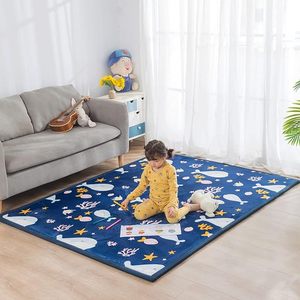 Nueva alfombra azul marino con estampado de dibujos animados de animales, alfombra suave de terciopelo Coral <span class=keywords><strong>para</strong></span> niños, alfombra antideslizante <span class=keywords><strong>para</strong></span> habitación de bebé, Alfombra de juego de espuma viscoelástica - Product Image 1