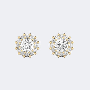 Boucles d'oreilles clous en or 14 carats avec halo rond de 1,50 CTW, grappe de fleurs, diamant de laboratoire cultivé, bijoux scintillants floraux pour femmes - Product Image 4