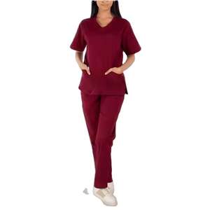 Tenues médicales pour femmes de haute qualité, vêtements de travail tendance, col en V, manches courtes, uniformes d'infirmière unisexes, dessinés à la main, vente en gros directe - Product Image 1