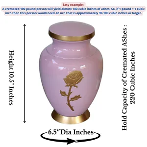Venta caliente Urnas de metal de latón Esmalte Rosa urna de cremación Premium Tinta funeraria Esmalte Urna de cremación con Flor de Oro - Product Image 3