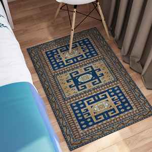 Tapis imprimé au design vintage : bleu, marron, luxe, turc, cadeau de pendaison de crémaillère, tapis en chenille - Product Image 5