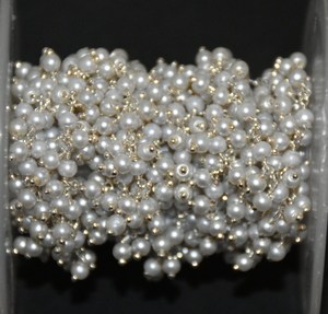 Chaîne de chapelet en perles blanches de 3 mm, plaquée or, enroulée sur fil, pour la fabrication de bijoux, vendue au mètre - Product Image 5