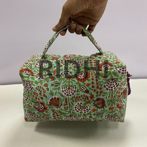 Eco Friendly <b>Quilted</b> Cotton Large Travel for Organizer <b>Bag</b> in Pastel Mint Green Reusable Pouch Daily Use Luggage - Product Image 6