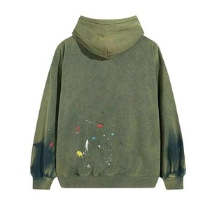 เสื้อฮู้ดฟอกสีกรดของผู้ชายเสื้อมีฮู้ดรุ่น500gsm 100% ผ้าฝ้ายพร้อมเชือกรูดและไหล่ตกจากผู้ผลิต - Product Image 2