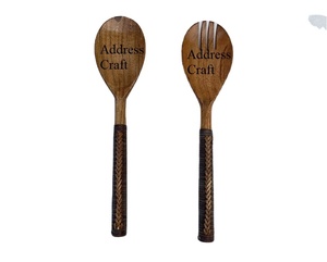Indian Handmade <b>Salad</b> <b>Server</b> Set With Hand Woven Wicker Handle <b>Wooden</b> Cutlery Set Spoon Fork <b>Salad</b> Set Rattan Handle <b>Salad</b> Tools - Product Image 1