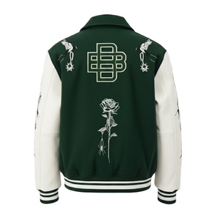 Custom Logo Men's Winter Varsity Letterman Bomber Jacket Streetwear Y2K Vintage Green Wool Blend Sheep Embroidery Graphic Patch - Product Image 2