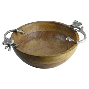 Tazón de Madera Clásico para Servir, en Forma Redonda, para Utensilios de Cocina, Vajilla, con Asa Metálica Decorativa - Product Image 4