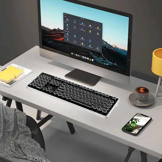 Wireless Mechanical Gaming Keyboard and Mouse Set-RGB Backlit USB Type-C Plug and Play Low Profile Design