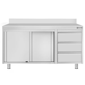 Armario de suelo de acero inoxidable ECO - 1400x700mm - con puertas correderas, 3 cajones a la derecha y encimera - Product Image 4