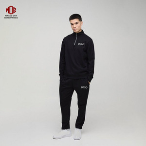 Noir Regular-Fit Basic Léger Quarter-Zip Sweat-shirt Décontracté Conique Jogger Ensemble Plus La Taille Hiver Imprimé Strass À Capuche - Product Image 1