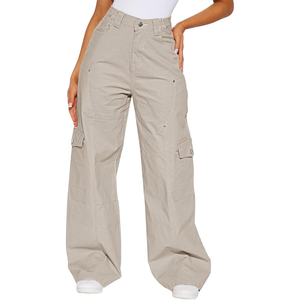 Pantalon cargo décontracté pour femme, mi-long, blanc, en coton, design personnalisé, poches latérales, élastique, coupe-vent d'hiver - Product Image 4