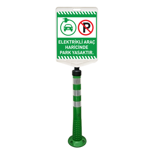 Juego de delimitadores verdes para vehículos eléctricos, señalización de aparcamiento verde impresa por ambos lados para estacionamientos, prohibido el aparcamiento para todos - Product Image 1
