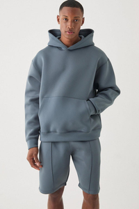 Conjunto doble de verano de alta calidad, logotipo personalizado, 100% algodón, pantalones cortos de gran tamaño y sudaderas con capucha, conjunto doble para hombres - Product Image 3