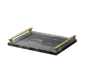 Newest Arrival 2025 Design Marble Serving Tray with Metal Handle Wholesale Customized Design Metal and Marble Tray Manufacturer - Product Image 6