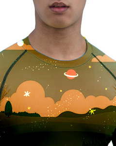 Camisa de entrenamiento de compresión de secado rápido de media manga para hombre Skinny Fit Spandex Long Rash Guard para BJJ MMA sublimado patrón liso - Product Image 3