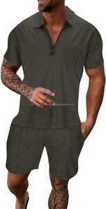 Vêtements 2 pièces décontractés pour hommes Chemise et short à fermeture éclair imprimés à la mode Ensemble de tenues de loisirs et de vacances - Product Image 2