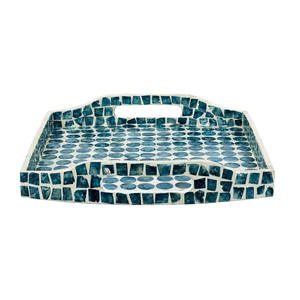 Plateau de service ovale en nacre bleue, fait à la main, décoratif, pour le thé et le petit-déjeuner - Product Image 6