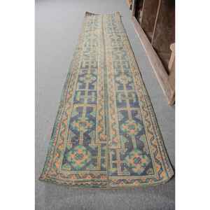 Vintage Turkish Wool Area Rug 1.8 X 8.6ft Boho Style Rectangle Patchwork Design 10mm Thick Latex Backing for Bedroom Living Room - Product Image 2