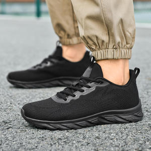 Wholesale Custom Casual Running Shoes Black Fly Knit Upper <b>Height</b> <b>Increasing</b> Breathable Soft EVA <b>Insole</b> Men's Sports Sneakers - Product Image 5