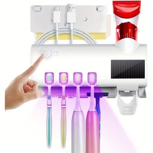 Soporte para cepillo <span class=keywords><strong>de</strong></span> dientes <span class=keywords><strong>de</strong></span> baño 3 en 1, soporte para cepillo <span class=keywords><strong>de</strong></span> dientes montado en la pared con 4 ranuras y 1 <span class=keywords><strong>dispensador</strong></span> automático <span class=keywords><strong>de</strong></span> pasta <span class=keywords><strong>de</strong></span> dientes para la familia - Product Image 1