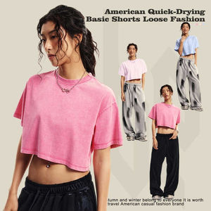 Top corto Vintage para mujer, la mejor oferta, camiseta de lavado ácido de verano, camisetas cortas de alta calidad - Product Image 2