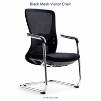 Chaise de bureau moderne noire en maille avec accoudoirs fixes, siège rembourré et base cantilever lumineuse pour salles de réunion et de réception