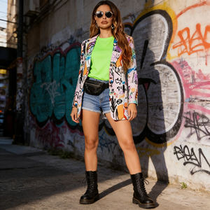 Blazers légers à imprimé graffiti abstrait 2026, coupe ouverte, pour femme, idéaux pour le style urbain décontracté, le quotidien, le bureau et les escapades de week-end. - Product Image 4